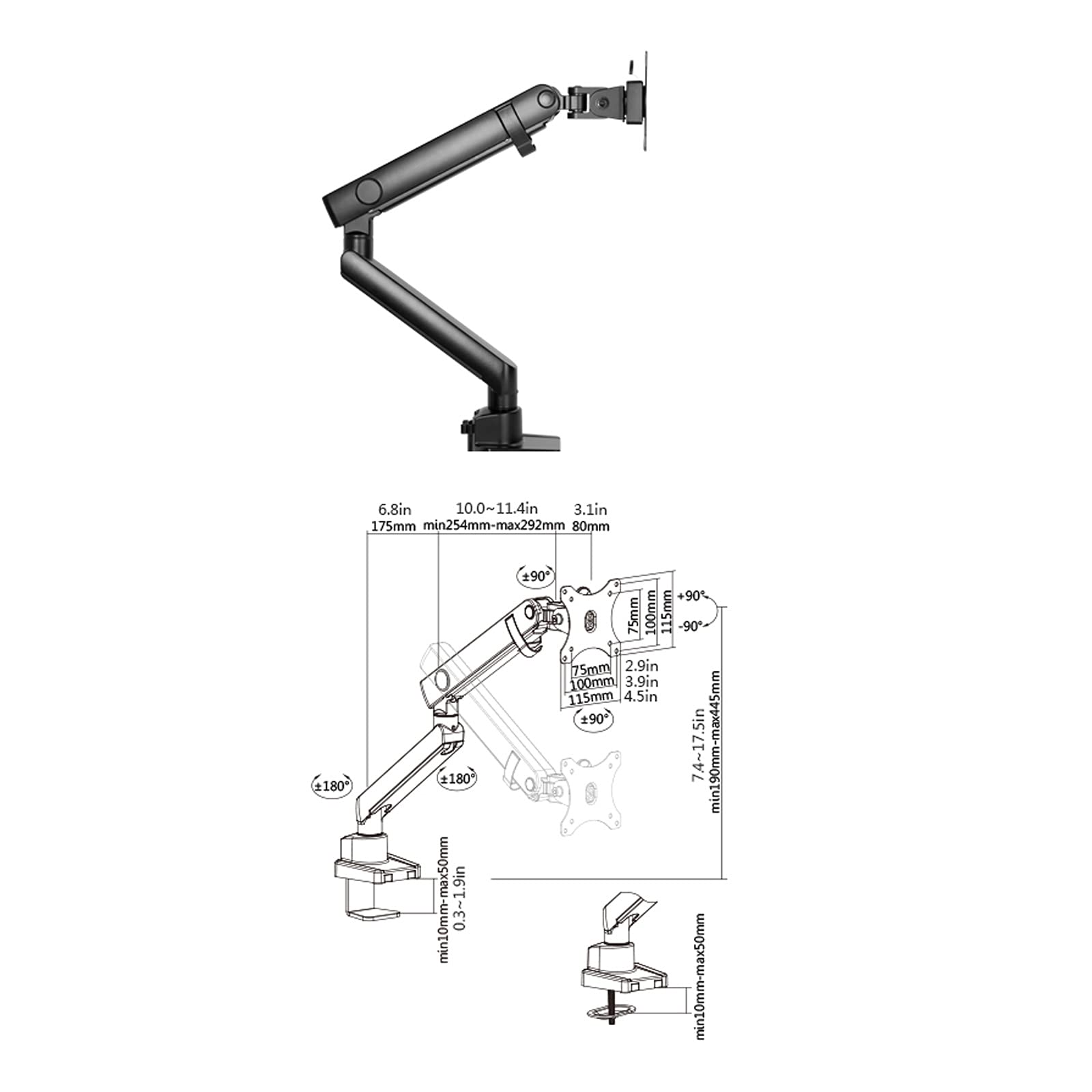 Monitor Arms Single Monitor Stand Arm Height Adjustable Monitor Stand Mount with Mechanical Spring Monitor Desk Mount for 17"-35" Screen, V(Black