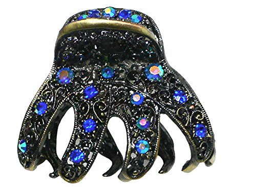 Bella Claw Clip Metal Hair Claw Antique Gold Trim Sparkly Sapphire Crystals GL56gSapphire