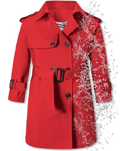 Image of Betusline Boys Waterproof Trench Coat Double Breasted Classic Belted Outwear Jacket Dress Coats