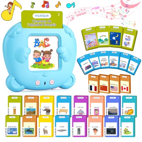 AHJ Sprechende Lernkarten Französisch, Lernkarten Französisch 255 Blätter 510 Wörter, Flash Karten Französisch, Interaktives Sprachspiele Französisch für Kinder ab 2-6 Jahr -Blau