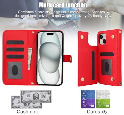Étui portefeuille iPhone 15 rouge avec blocage RFID