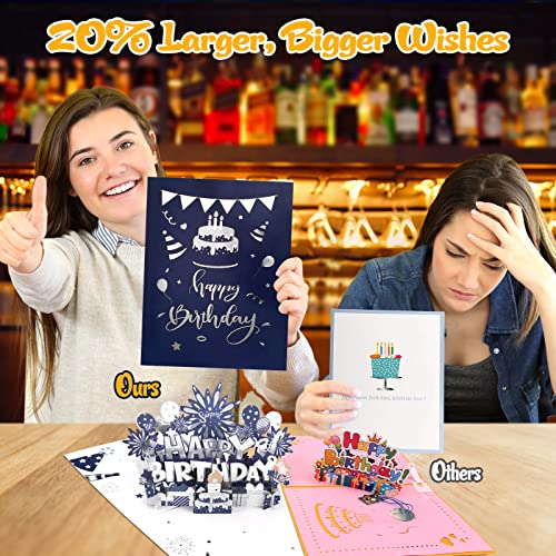 Image of INPHER Musical Birthday Card 3D Pop Up with Light Blow Out LED Candle and Plays Happy Birthday Music Surprise Greeting Cards Gifts for Women Navy Silver