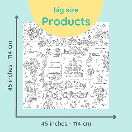 Birthday Coloring Tablecloth For Kids - Washable & Reusable Coloring Fabric - Ideal For Birthday Party - Coloring Activity For Children & Adults - Size 45”X45” - Gift Cake - Giant Coloring Pages #TOP5