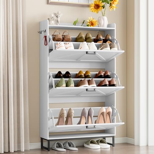 BORNOON-Shoe-Cabinet-with-3-Flip-Drawers-Narrow-Shoe-Storage-Cabinet-Organizer-Wooden-Freestanding-Shoe-Rack-Hidden-Slim-Shoes-Storage-Cabinet-for-Entryway-Hallway-Living-Room-Bedroom