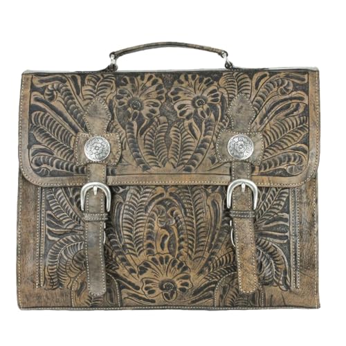 American West LeatherStagecoach Multi-Compartment Laptop Briefcase (Charcoal Brown)