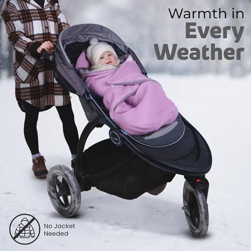 Image of Car Seat Blankets for Babies Winter - Stroller Footmuff Carseat Cover Baby 5 Point Harness - Swaddle Bunting Bag (Rose)
