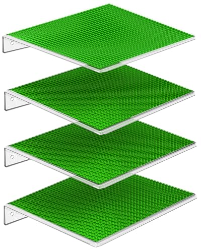 GALVANOX Display Shelves for Toy Building Bricks, Wall Mounted Shelf with 10' Inch Removable Baseplate, Green (4 Pack)
