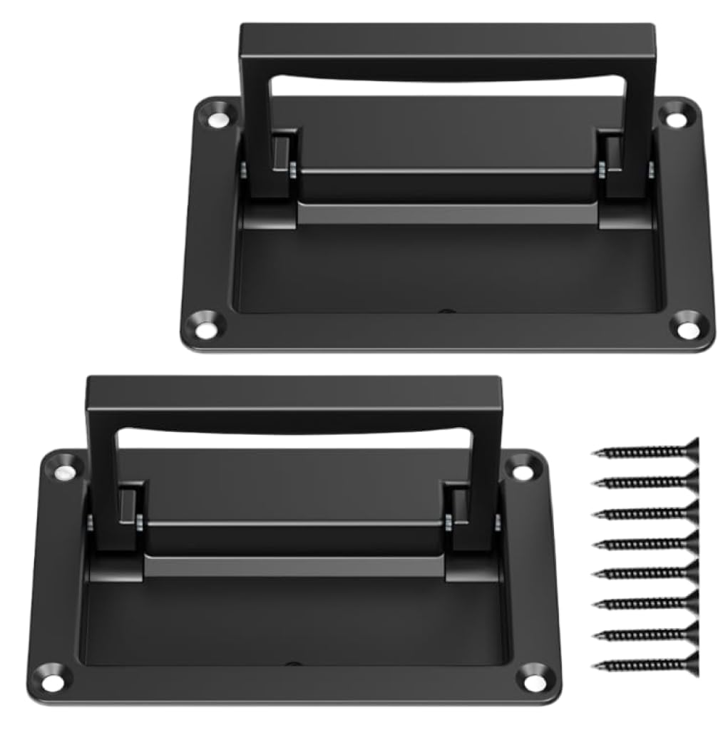 Uanqfegy Black Handle+Screw Recessed Pull Handles - 2 Pack Black Zinc Alloy Flush Lift Handles, 4.33 Inch With Spring Mechanism For Cabinets Drawers Access Doors