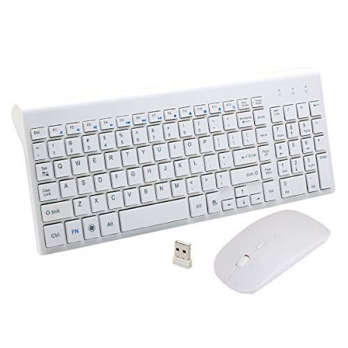 Teclado inalámbrico y ratón combinado, Hi-azul Teclado inalámbrico multimedia de tamaño completo 2.4GHz con 102 teclas y ratón de ahorro de energía para uso en el hogar y la oficina (Blanco)