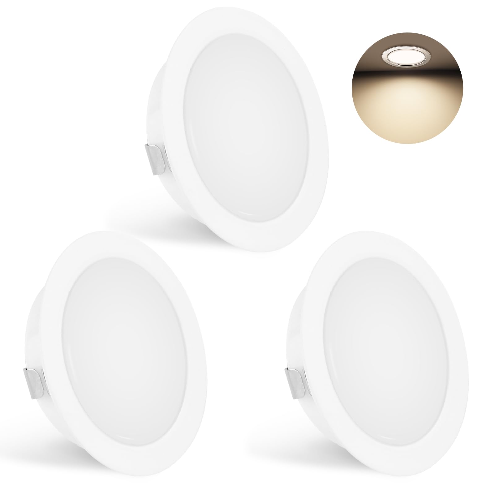 YindaLux 3er Set LED Einbaustrahler 230V 3W 4000K Neutralweiß, Ultra Flach LED Spot 300LM Bohrloch 55-58mm und 15mm Flache, IP44 Möbeleinbauleuchte für Spiegelschrank, Weiß