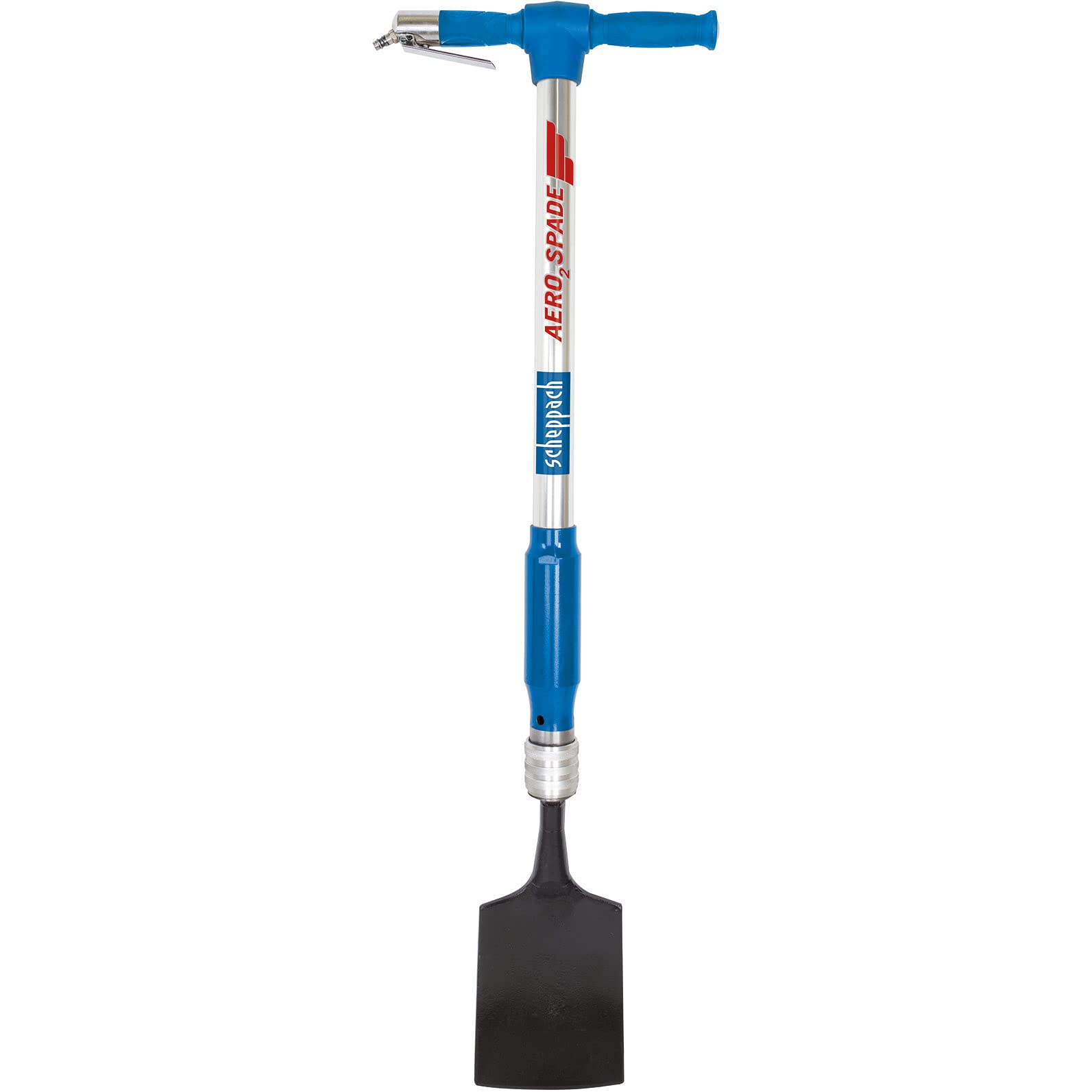 Scheppach Bêche pneumatique Aero²Spade | 27Joules | 6,3 Bar | Consommation d'air 280 L/Min | Poignée en Caoutchouc Anti-Vibrations | Lame de bêche forgée, Burins, Pointerolle et Grattoir Inclus