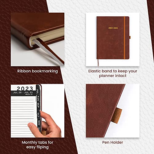 2023-2024 Daily Leather Planner Weekly Monthly - Ensight Large Academic Planner Men Or Women (8.5 X 11"), Business Personal Or Student With Pen Holder, Bookmark, Notes Pages, Thick Paper, Runs July 2023 - June 2024 (Brown) #TOP3