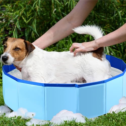 Faltbarer Hundepool, 60 x 20 cm Hundeplanschbecken, PVC Faltbares Haustier Hund Planschbecken, Blau Tragbares Schwimmbad für Haustiere Hund Schwimmbad für Indoor Outdoor