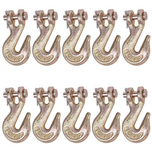 Image of 1 /4'' Chain Hooks, Yellow Powder Coating G80 Clevis Grab Hook | Heavy-Duty Forged Alloy Steel for G80 Tow Chain and Binders - 3,300 lbs WLL for Trailer Truck Safety Transport (Pack of 10)