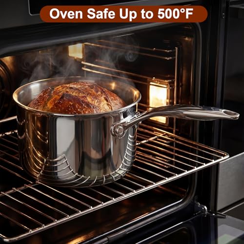 Image of Cook N Home 02679 Tri-Ply Clad Stainless Steel Sauce Pan with Lid, 2 Quart, Silver