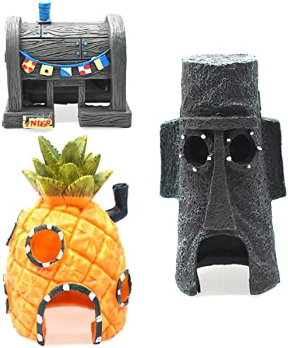 NC Arredo per Acquario TAIZER 3 Pezzi Ornamenti per Acquario Acquario Cartoon Ornamenti Tematici Resina Acquario Ornamento Grotte Acquatiche Nascondi Capanna Accessori per Acquario Decorazioni Casa