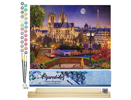 Figured'Art Malen Nach Zahlen Erwachsene Mit Rahmen Notre Dame unter den Sternen - Paint by Numbers Basteln DIY Bastelset 40x50cm Mit Keilrahmen (nicht gespannt)