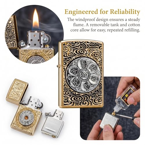 Encendedor Retro de Kerosene Vintage Metálico Refillable miniatura 3