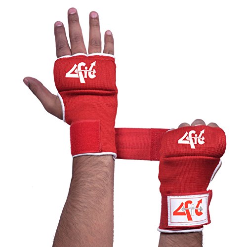 4FIT Foam Padded Inner Gloves with Wraps Muay Thai Boxing Martial Arts White S-XL (Red, Small)
