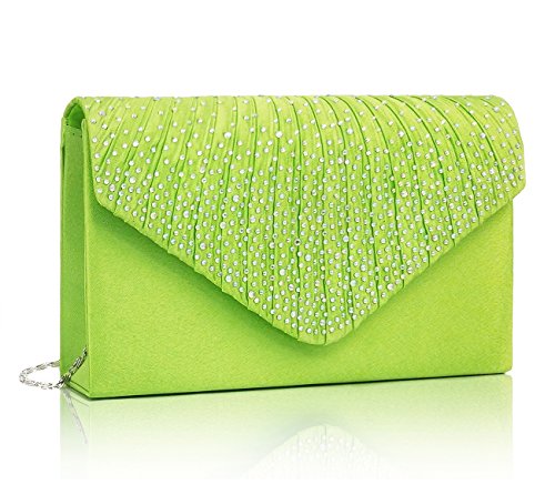 EssVita Noche Boda Nupcial Fiesta Embrague Bolso para mujeres Diamantes Escarchado Sobre Bolso Bolsas de hombro Limón Verde