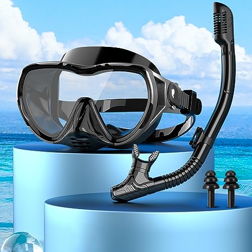 Taucherbrille Erwachsene Taucherbrille Schnorchelmaske 180°Panorama Weitsicht Tauchermaske Auslaufsicher Anti-Leck Schwimmbrille zum Tauchen (Silber-Schwarz-mit Schnorche)