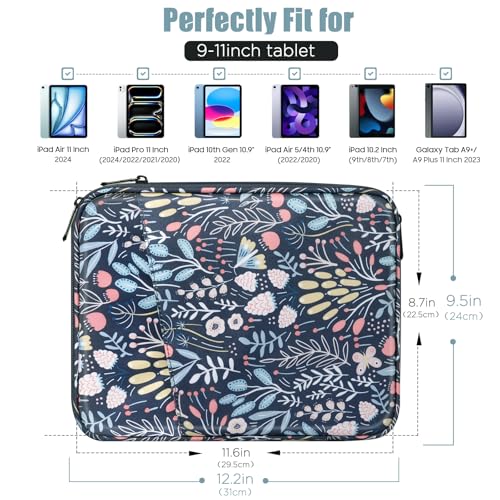 Image of TiMOVO 9-11 inch Tablet Sleeve Bag with Pocket, Colorful Flower | Fits iPad 11 inch A16 2025, iPad 10.9 inch /10.2 inch, Air 11 inch 5th /4th Gen, Galaxy Tab A9+ /A11 Plus 11 inch