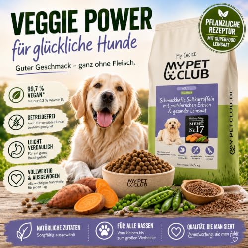My Pet Club Vegi (1 x 14,5 kg) vegan/vegetarisches Hundefutter mit Süßkartoffel I Sensitiv & Hypoallergen I Alleinfuttermittel für Hunde ab dem 12ten Lebensmonat