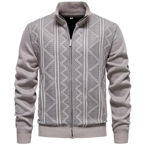 Chaqueta de punto para hombre con forro felpa térmico y cuello alto antifrío