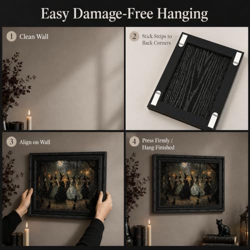 Black Framed Wall Art Gothic Witch with Black Cat Canvas Print Dark Academia Halloween Decor Picture Moody Fantasy Witch Dancing Artwork for Living Room Bedroom 9x11 inch - image 7