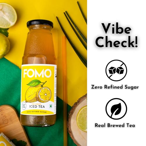 Image of FOMO Lemon Iced Tea 300 ml Pack of 8 | Ready-To-Drink | Zero Refined Sugar | Sweetened with Desi Khand | Freshly Brewed with Real Assam Black Tea | No Preservatives | As Seen on Shark Tank India