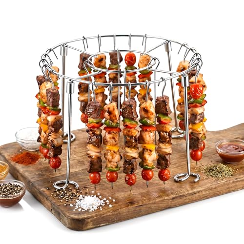 2 Pcs Stainless Steel Air Fryer Skewer Rack 2026 New Round Vertical Air Fryer Grill Rack BBQ Kabob Set with 24 Skewers Air Fryer Accessories for Meat Vegetables Kitchen Gadgets (1 Pcs)