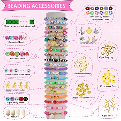 Lzouowo 6100 Polymer Clay Beads For Bracelets Making Aesthetic Kit 24 Colors Flat Heishi Beads For Jewelry Making Diy Set With Letter Beads, Smiley Face Beads And Charms Etc #TOP1