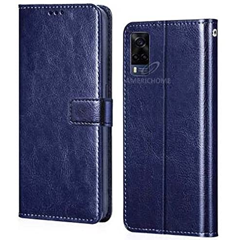 Image of Inside Rubber TPU with Card Pockets Magnetic Closure Protection Compatible with Vivo Y53S, V2058 (Blue)