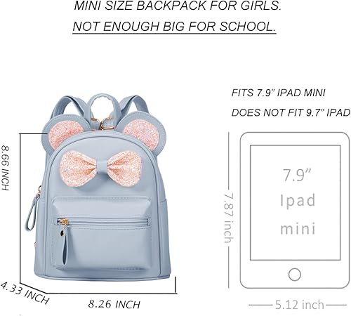 Miniatura 3 de Sunwel Fashion Mini mochila con orejas de ratón y lazo de lentejuelas para niñas adolescentes con pompón (azul claro)
