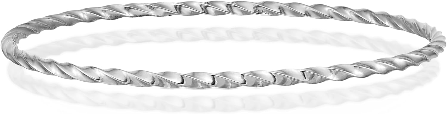 IceCarats 14K White Gold Twisted Slip on Bangle Bracelet 8 inch Lightweight, Polished For Her