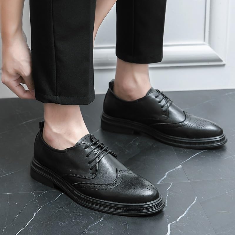 Men's Leather Wingtip Dress Shoes Wedding Party Fashion Derby Classic Lace-Up Business Oxford Brogue Shoes3