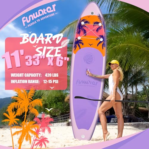Image of FunWater 11' /10'6 inch Inflatable Stand Up Paddle Board with Premium SUP Paddleboard Accessories, Wide Stable Anti-Slip EVA Deck,Paddle Boards for Adults & Youth of All Skill Levels