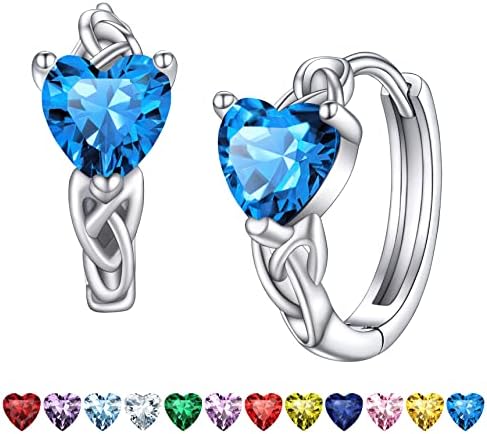 Bestyle 925 Sterling Silver Celtic Earring with 12 Month Stone for Women Girls, Dianty Cute Small Celtic Knot Birthstone Studs Love Infinity Earring Irish Jewelry, Great Birthday Gifts