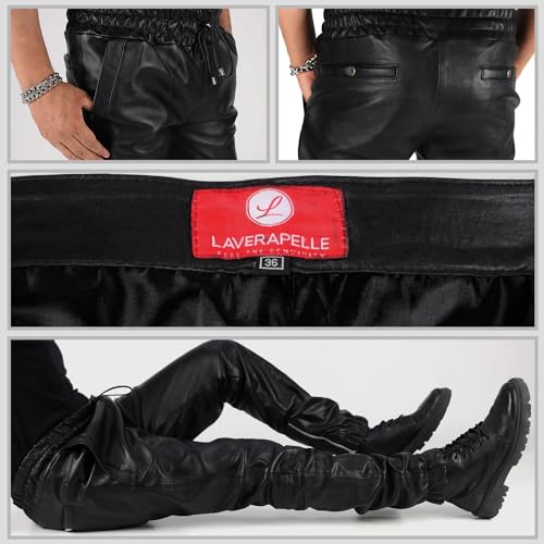 Laverapelle Men's Genuine Lambskin Leather Pants (Black, Leather Joggers) - 23040034