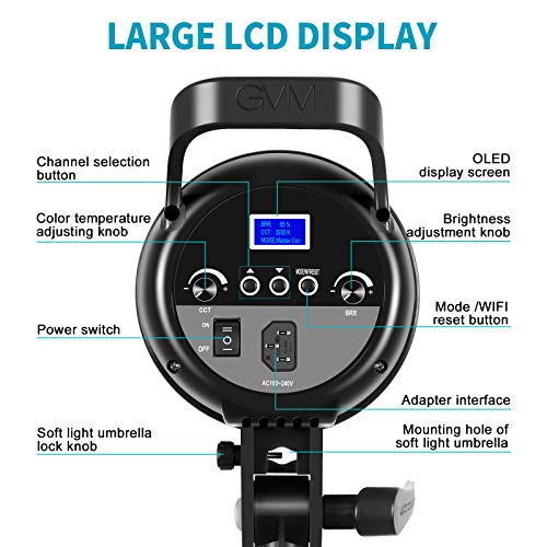 Luz LED de video GVM 100W regulable con montura Bowens para grabación 3