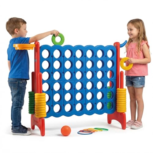 Joya Creative 3-in-1-Spielset für draußen Vier gewinnt XXL Basketballspiel Ringwurfspiel Maße 84 x 121 x 41 cm Montessori-Spielzeug Lern- und Bewegungsspielzeug für drinnen und draußen