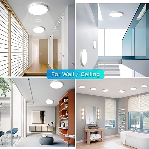 LightingWill 7 Inch LED Flush Mount Ceiling Light Fixture, 6000K Cool White, 1500LM, 12W, Flat Modern Round Lighting Fixture, 120W Equivalent White Ceiling Lamp for Kitchens, Bedrooms.etc.