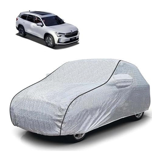Image of Sulfar 100% Waterproof Car Body Cover Compatible with Mirror for Skoda Kodiaq (Triple Stitched, Full Bottom Elastic, Magic Silver with Black Piping)