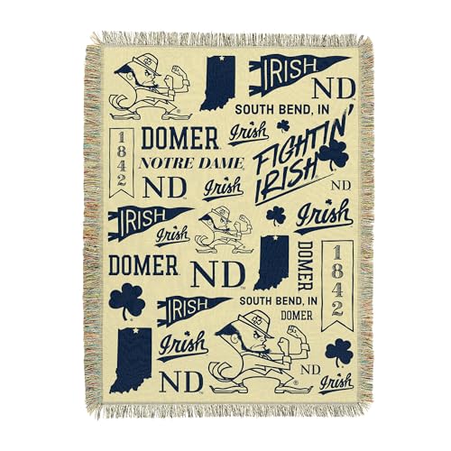 Northwest Notre Dame Fighting Irish NCAA Mapping Woven Tapestry Throw Blanket 48x60 inches