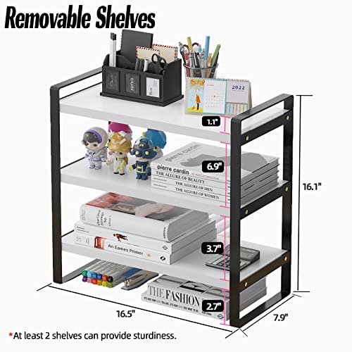 Feejee 3 Tiers Desktop Shelf Organizers And Storage With Metal Frame Wood Board Racks For Office, Dorm, School Small Display Shelves Mini Bookshelf Corner Shelving (Frame Black&Tier White, 3 Tiers) #TOP2