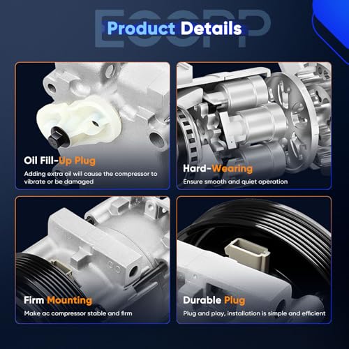 Image of ECCPP AC Compressor for Ford for F-150 for F-250 for F-350 for F-53 Motorhome 4.9L 7.5L 1990-1995 AC Compressor with Clutch