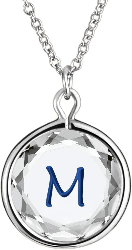 LovePendant/Necklaces Engraved and Enameled Swarovski Crystal Initial M Pendant/Necklace in Sterling Silver