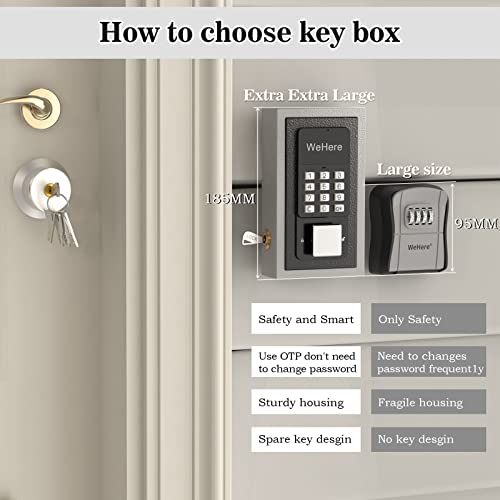 Wehere Key Lock Box Wall Mount, Half Remote Unlock Smart Lockbox For House Key, Key Safe Security Storage, Otp/App/Permanent Password Unlock For Outside, Realtors, Apartments, Garage, Store #TOP3