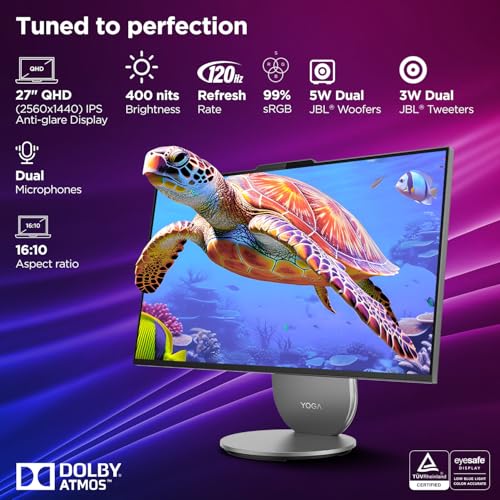 Image of Lenovo Yoga AIO Intel Core Ultra 7 255H 27 inch QHD IPS (16GB RAM /1TB SSD /AI PC /Windows11 /Microsoft 365 Basic + Office Home 2024 /Wireless Euterpe Keyboard & Mouse, Grey), F0J20050IN All-in-One Desktop