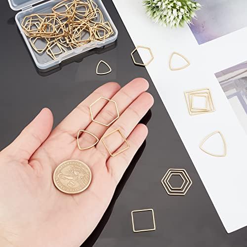 UNICRAFTALE 54Pcs 3 Styles 3 Sizes 304 Stainless Steel Linking Rings Triangle & Square & Hexagon Frames Connectors Golden Jewelry Charms Links Rings for Women Jewelry Making